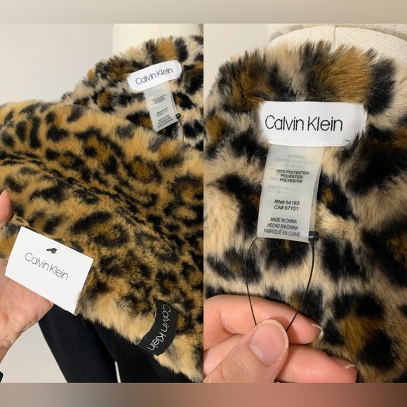 Calvin Klein Leopard Print Faux Fur Scarf - Picture 10 of 16